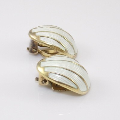 Vintage David Andersen Sterling Silver Modernist White Enamel Clip On Earrings