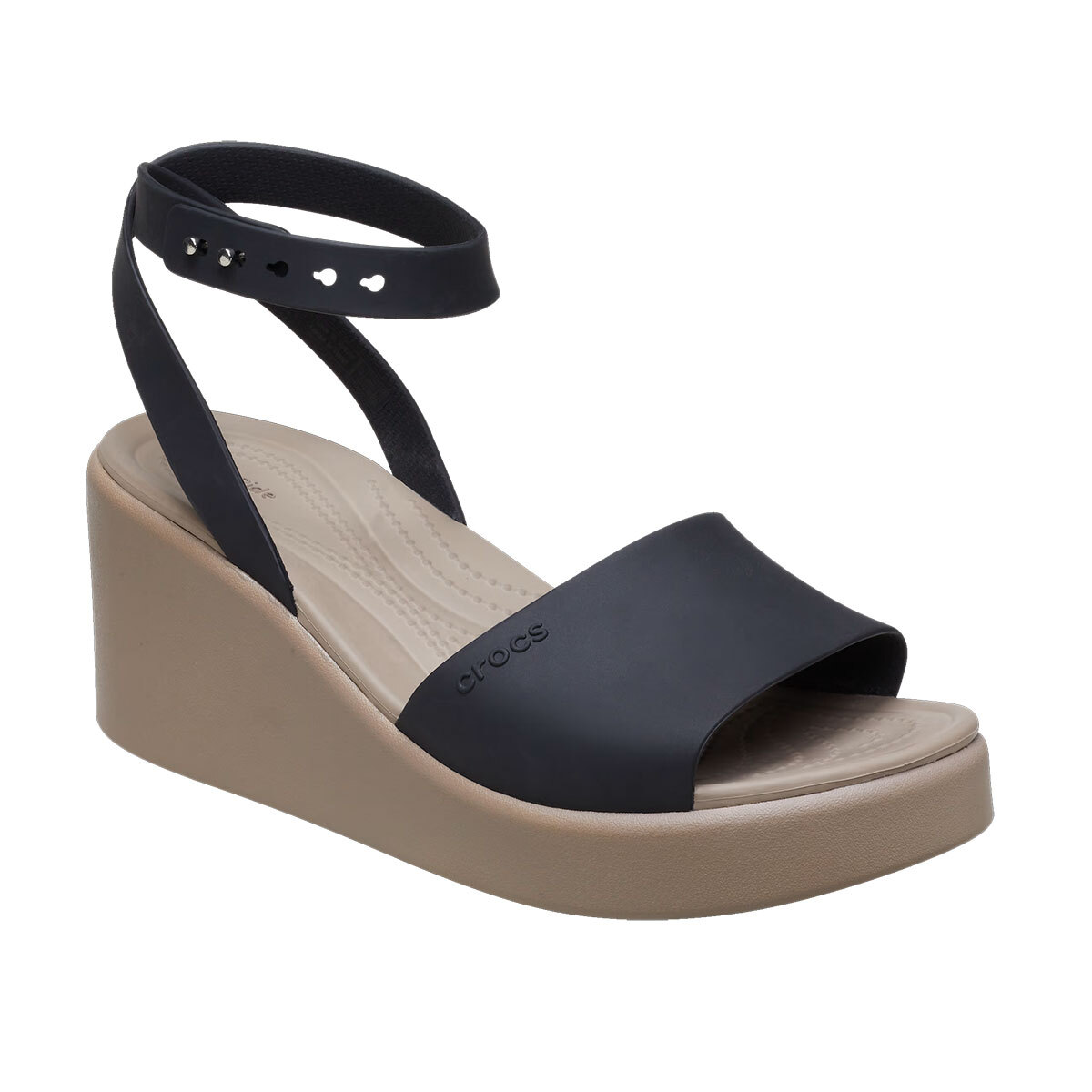 【nkux】 New CROCS Womens BROOKLYN ANKLE STRAP WEDGE 209406-07H BLACK W 5