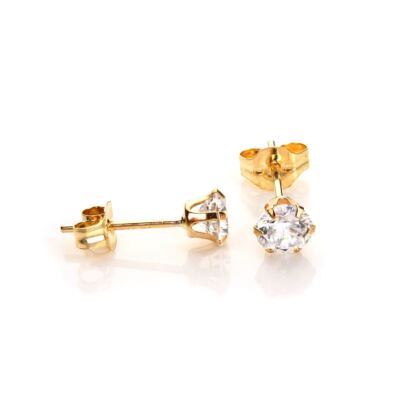 Pair of 9ct Yellow Gold 4mm - 8mm Round Clear CZ Crystal Studs / Stud Earrings