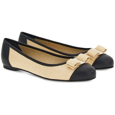 Женские балетки Ferragamo Varina SOL бежевого цвета с бантом длиной 5 см, 8 средних размеров (B, M) BHFO 8913
