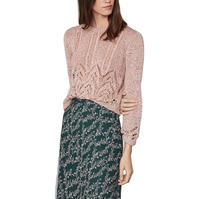 

BCBGMAXAZRIA Женский укороченный пуловер с розовой лентой, связанный крючком, свитер, топ  BHFO 0988, Bare pink