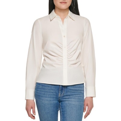 Calvin Klein Женская белая рубашка на пуговицах со рюшами и воротником XL BHFO 6970
