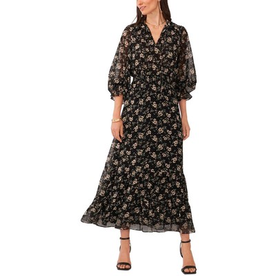 Женское длинное макси-платье из черного шифона с металлическим отливом Vince Camuto, L BHFO 4314