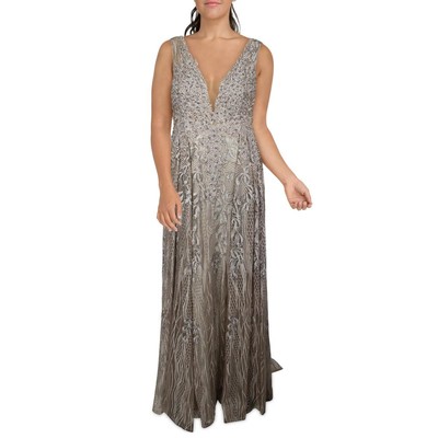

Женское вечернее платье Mac Duggal темно-серого цвета с украшением Illusion  BHFO 9063, Taupe