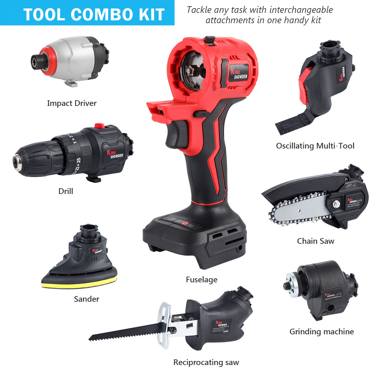 18V Cordless Brushless Oscillating Multi-Tool Combo Kit Battery Charger Tool Set