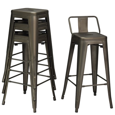 4 PCS Metal Bar Stools 30'' Bar Height Barstools w/Low Back Dining Room