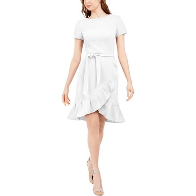 

Calvin Klein Женское мини-платье цвета слоновой кости с короткими рукавами и расклешенным силуэтом  BHFO 5551, Cream