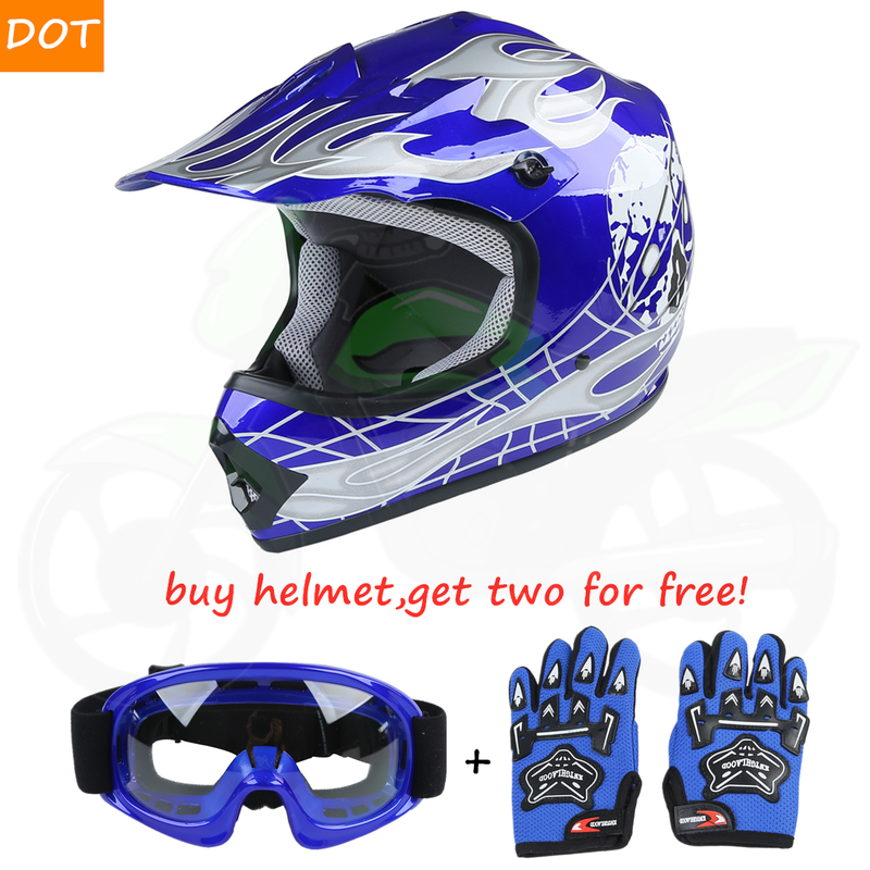 DOT Youth Kids Helmet Dirt Bike ATV Motocross Motor Full Face W/ Goggles Gloves