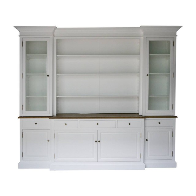 Hampton Style Buffet Sideboard and Glass Hutch Open Bookcase in W