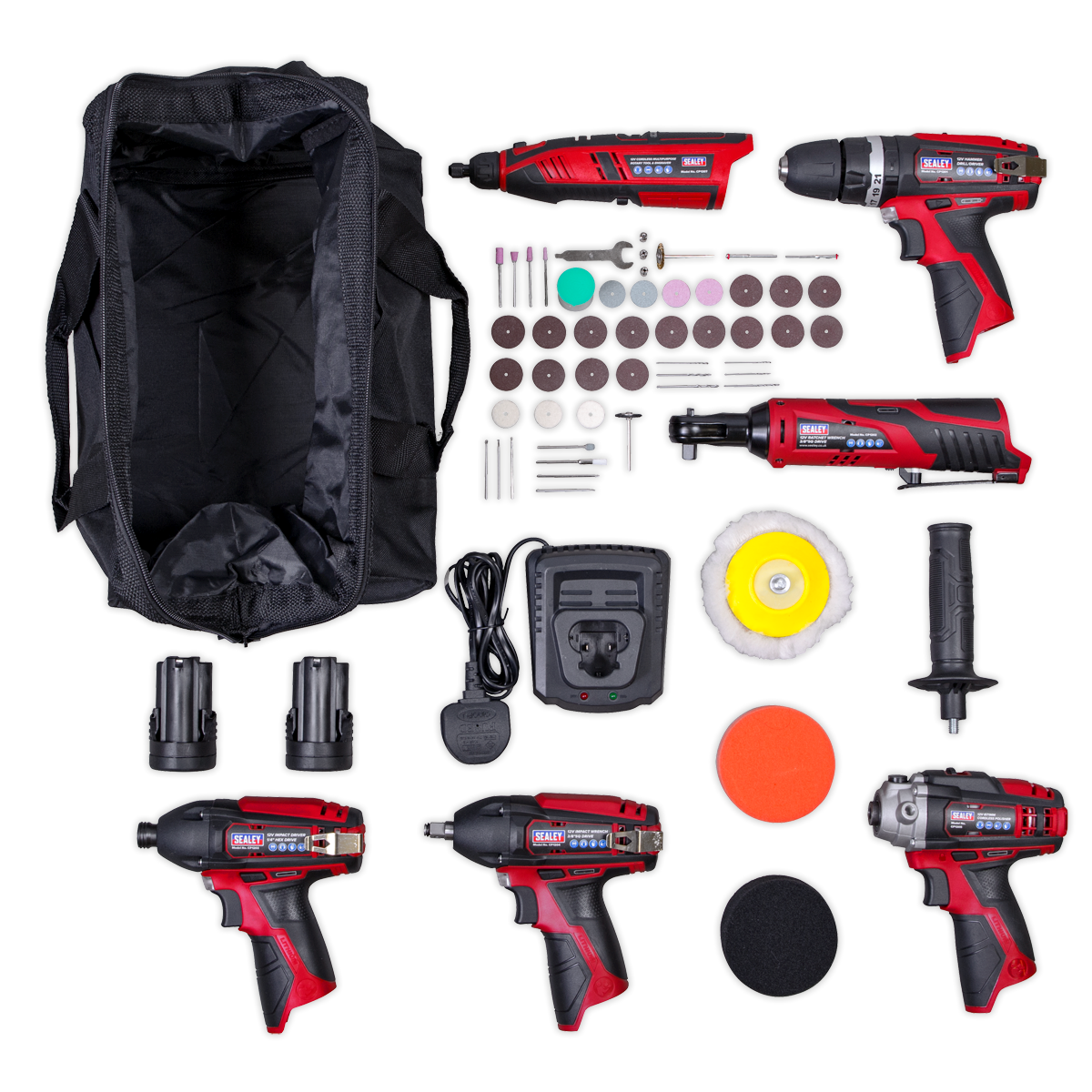 6x 12V Cordless Power Tool Kit Combo Hammer Drill Impact Wrench Rotary