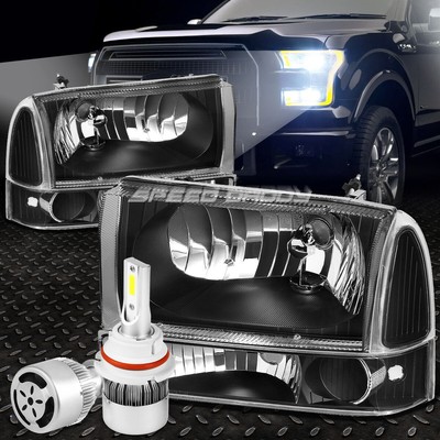 ЧЕРНАЯ ФАРА В КОРПУСЕ + ПРОЗРАЧНЫЙ УГОЛ + БЕЛЫЙ СВЕТОДИОД 9007 HID + ВЕНТИЛЯТОР ДЛЯ 99-04 SUPERDUTY