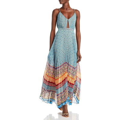 

Alice and Olivia Женское плиссированное длинное платье макси с вырезами BHFO 0391, Sunflower stripe multi