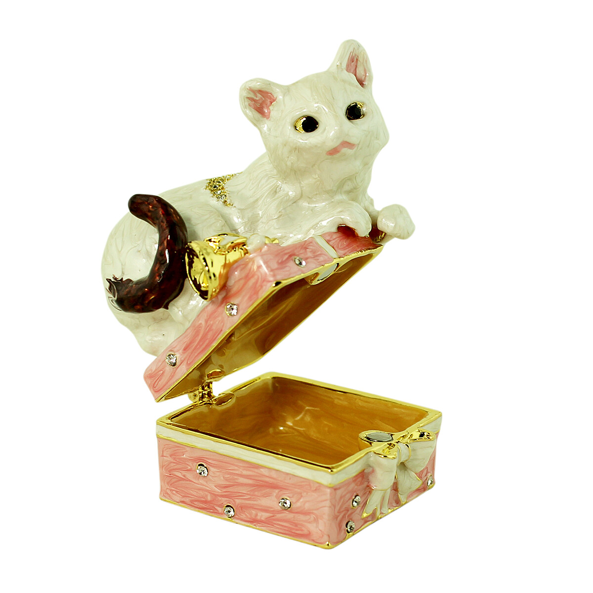 White Kitty Cat on Pink Gift Trinket Box Jewelry Storage Organizer Keepsake NEW