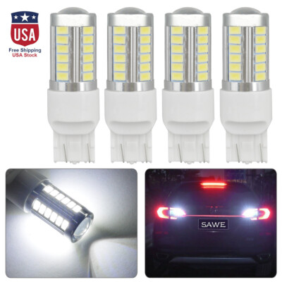 4Pcs Strobe Flash 33-SMD LED Car Reverse Red Lights 7443 Auto Backup Brake Bulbs