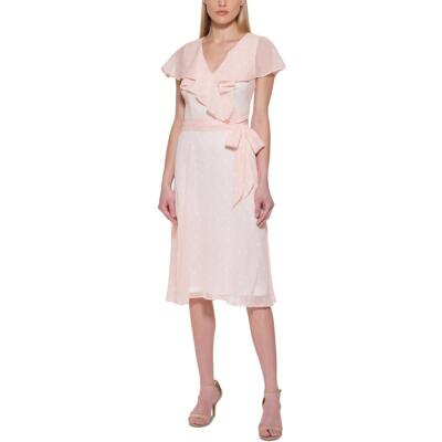 

Tommy Hilfiger Женское платье миди в горошек с оборками до колен BHFO 2648, Розовый
