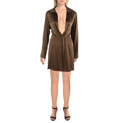 Женское вечернее мини-платье WithBlack Womens Gold из атласа S BHFO 3360