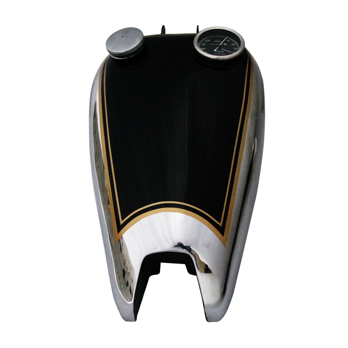BSA C10 C11 Petrol Fuel Tank Black & Chrome with Cap & Replica Smiths Speedometer