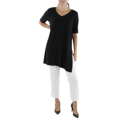 

Женская черная вязаная футболка Eileen Fisher с V-образным вырезом, верхняя рубашка-туника  BHFO 6186, Черный