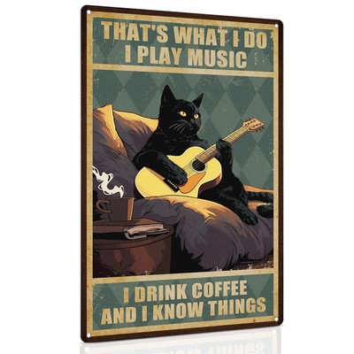 ALKB Guitar Art Black Cat Sign - Thats What I Do I Play Guitar and I Know Thi...