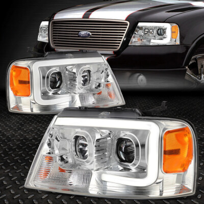 [3D LED DRL] ДЛЯ 04-08 FORD F-150/MARK LT ПРОЕКТОРНАЯ ФАРА/ЛАМПЫ ХРОМИРОВАННЫЕ/ЯНТАРНЫЕ