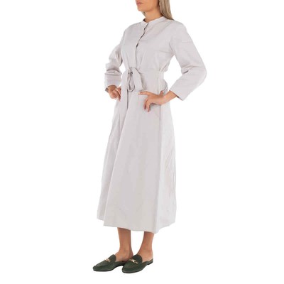 Pre-owned Max Mara Ice Cloe Belted Poplin Long-sleeve Midi Dress In White