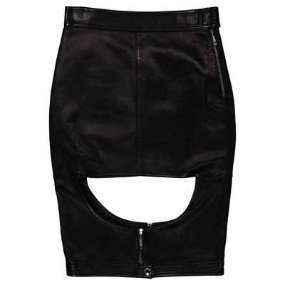 Pre-owned Burberry Ladies Marina Cut-out Detail Black Leather Skirt