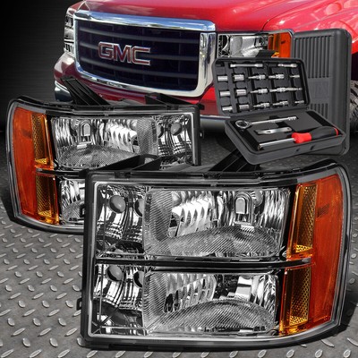 ДЛЯ 07-13 GMC SIERRA ХРОМИРОВАННЫЙ КОРПУС ЯНТАРНЫХ УГЛОВЫХ ФАР ГОЛОВНОГО СВЕТА + НАБОР ИНСТРУМЕНТОВ