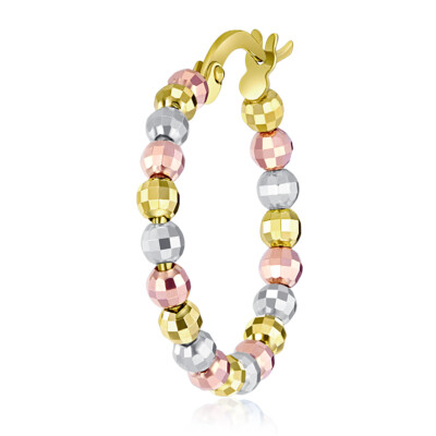 Pre-owned Wellingsale 14k Tri Color Gold 3mm Beaded Hoop Earrings (20mm Diameter)