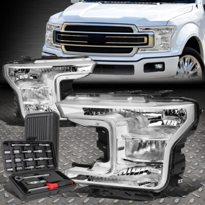 ДЛЯ 18-20 FORD F150 ХРОМИРОВАННЫЙ КОРПУС ПРОЗРАЧНЫХ УГЛОВЫХ ФАР ГОЛОВНОГО СВЕТА + НАБОР ИНСТРУМЕНТОВ