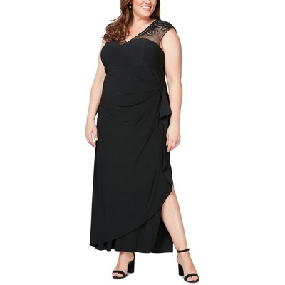 Женское макси-платье Alex Evenings с рюшами и черными стразами Plus 22W BHFO 7536