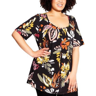 Женская черная плиссированная туника-блузка с круглым вырезом и вырезом лодочкой от Avenue Plus 20 BHFO 7901