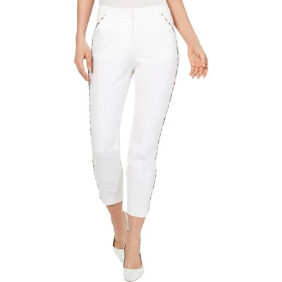 

Узкие брюки до щиколотки Alfani Womens White Striped Trim Comfort Waist  BHFO 4158, Bright white