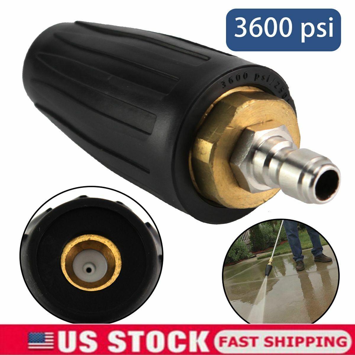 Black 3600 PSI Power Pressure Washer Turbo Nozzle Rotating-Rotary 3.0 GPM Nozzle