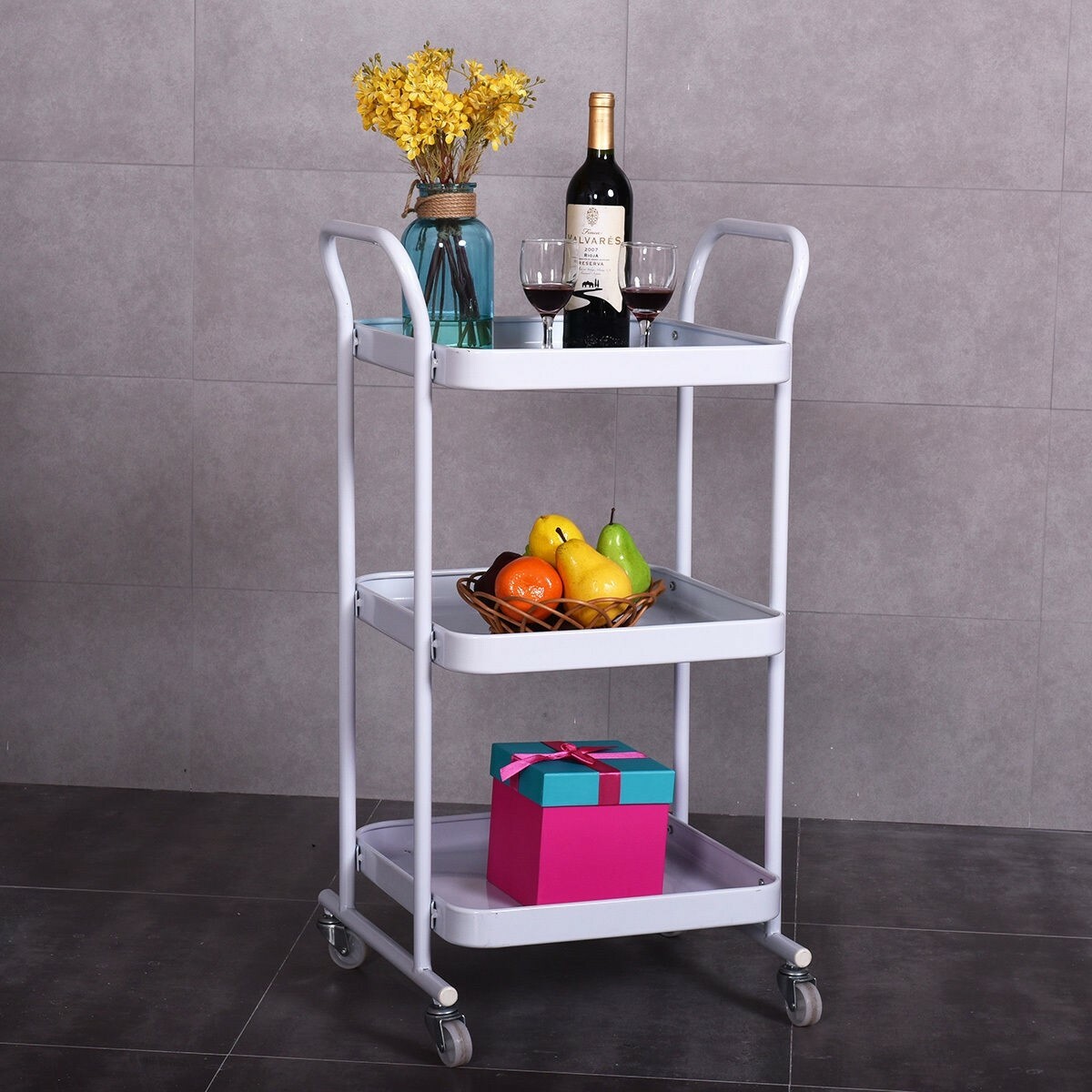 Kitchen Island Cart 3-Tier Rolling Storage Steel Shelves Rack Organizer Trolley