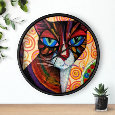 Retro Cat Art Abstract Style Print Wall Clock Gift for Pet Lovers Cat Lady