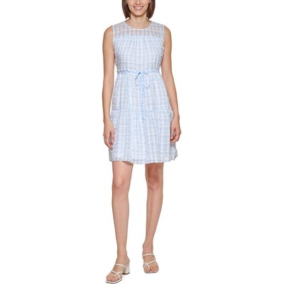 Женское летнее мини-платье-сорочка Calvin Klein синего цвета с поясом 6 BHFO 5631