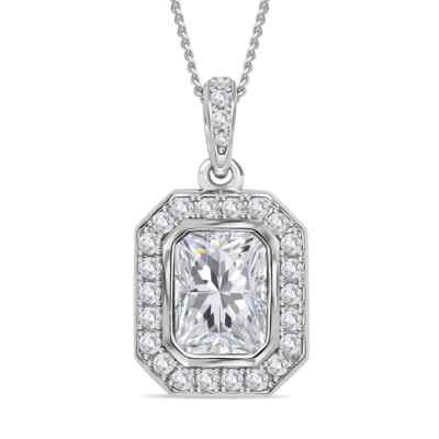 WOW!!  1.90ctw Radiant Cut Moissanite Pendant Necklace 18'' Rhodium Plated