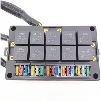Fuse Relay Box With Pre-Wired 10Pcs 5-Pin 40A Relays 15 Fuse Car Truck Marine