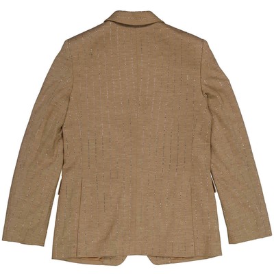 Pre-owned Burberry Ladies Pecan Melange Faux Crystal Pinstripes Wool Jersey Jacket, Brand In Brown