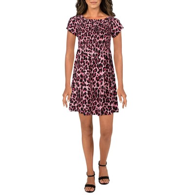 

Женское розовое мини-платье Dayi с открытыми плечами и принтом aNYcase  BHFO 3228, Pink/black