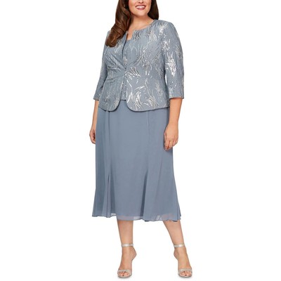 Женское синее платье-двойка с блестками Alex Evenings Plus 16W BHFO 3114