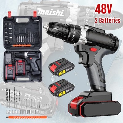 48V Cordless Hammer Drill Set Electric Impact Driver Screwdriver + 2x Battery