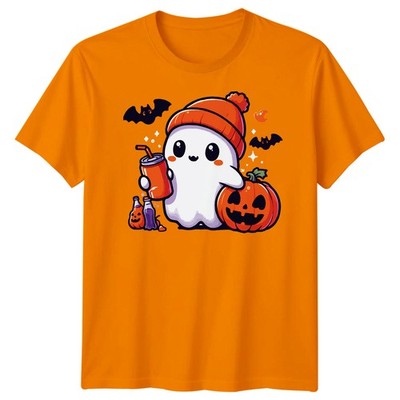 Halloween T-Shirt Ghost Pumpkin & Iced Coffee Spooky Graphic Adults & Kids Tee
