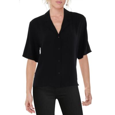 Eileen Fisher Womens Black Collared Shirt Silk Button-Down Top M BHFO 4513