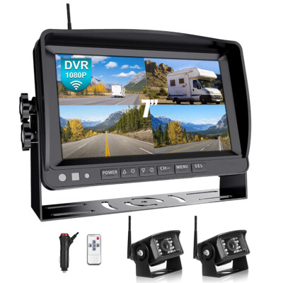 7'' DVR Wireless Quad Screen Monitor Backup Side Rear View Camera For RV/Truck