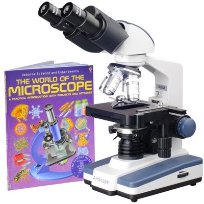 AmScope 40X-1000X LED Binocular Compound Microscope w Double Layer Mechanical St