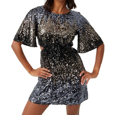 French Connection Womens Black Sequined Short Cut-Out Mini Dress 2 BHFO 4982