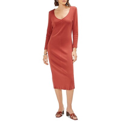 Three Dots Womens Brown V-Neck Midi Bell Sleeve Sweaterdress S BHFO 5412