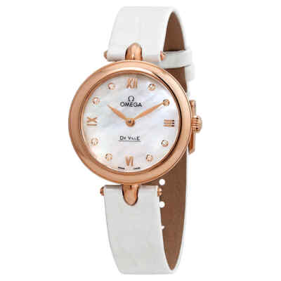 Женские часы Omega De Ville Prestige Dewdrop MOP с бриллиантовым циферблатом из розового золота 18 карат