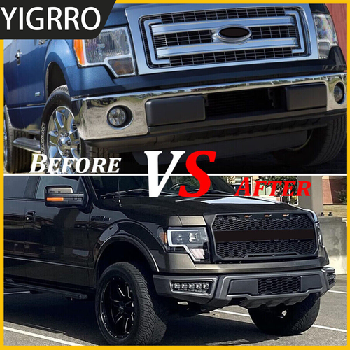 Front Bumper For 2009-2014 Ford F150 F-150 Steel Black Raptor Style W/LED Lights